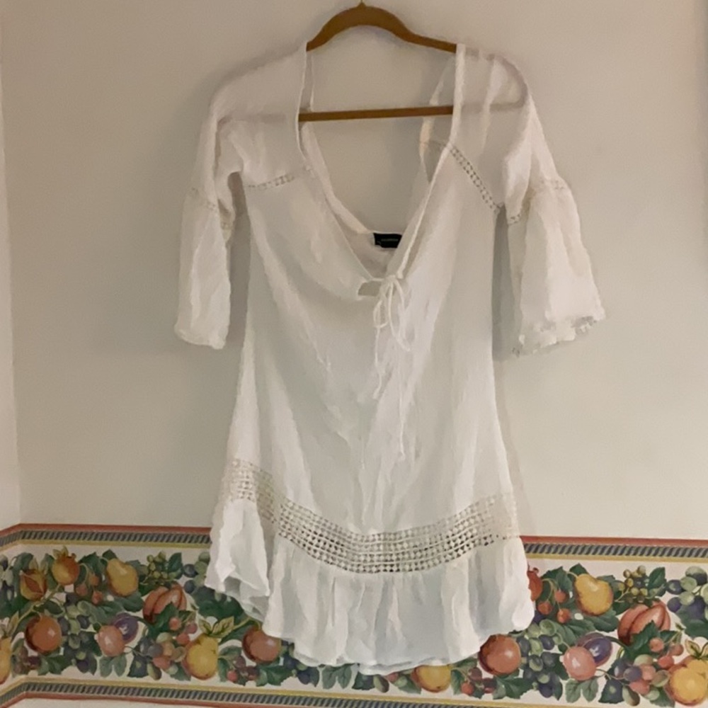 Backwoods Boho Chic Off Shoulder Crochet Cover Up Size M White